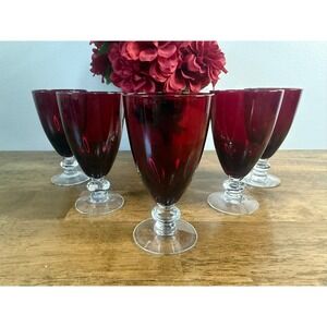 Vintage Ruby Red Goblets Cranberry Glass Stemware Wine Glasses Barware Bar Cart